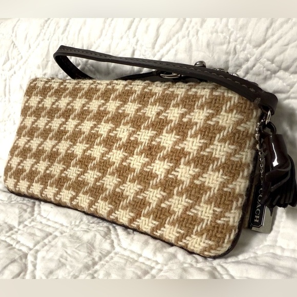 Coach Hamptons Vintage Mini Bag Y2K Brown Houndstooth Wool & Suede Turnlock - Picture 6 of 16